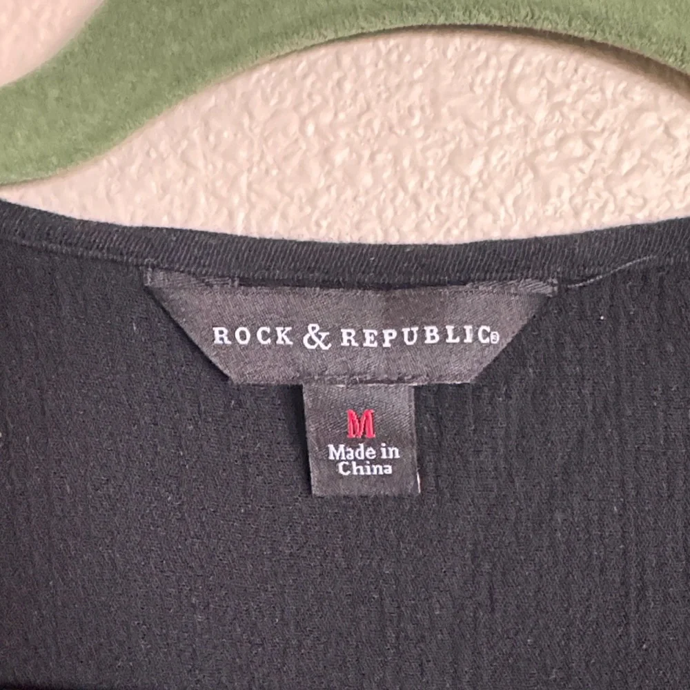 Rock & Republic Black Blouse with Gray Beaded Embroidery VNeck - Picture 2 of 5